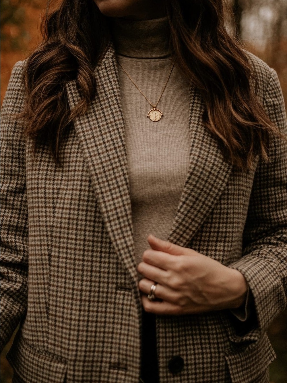 Everlane Brown Houndstooth Blazer with Subtle Black Check